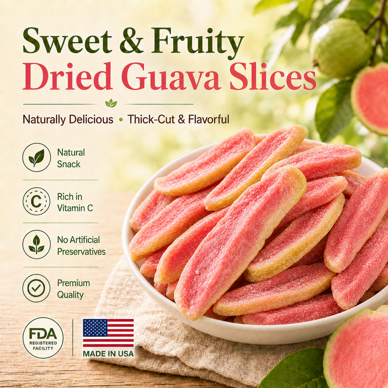 Say goodbye to high-calorie guilt! 💐Satisfy your cravings with our fiber-rich Red Guava slices